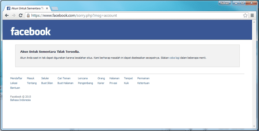 facebook tidak bisa dibuka muncul akun untuk sementara tidak tersedia
