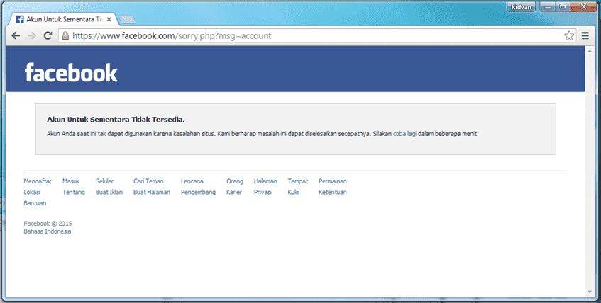 Hari ini Facebook Kenapa Ya? Muncul Tulisan "Akun Untuk Sementara