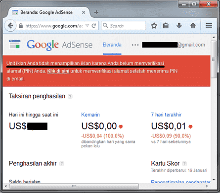 Iklan Google Adsense Tidak Tampil Karena PIN Tidak Sampai