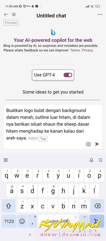 Beri instruksi konsep logo ke Chat Bing AI